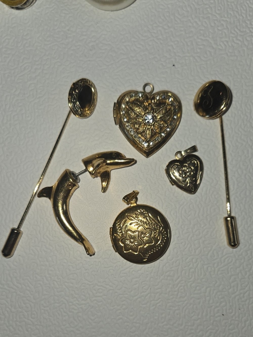 Gold-Tone Locket & Charm Pin Set with Dolphin Motif